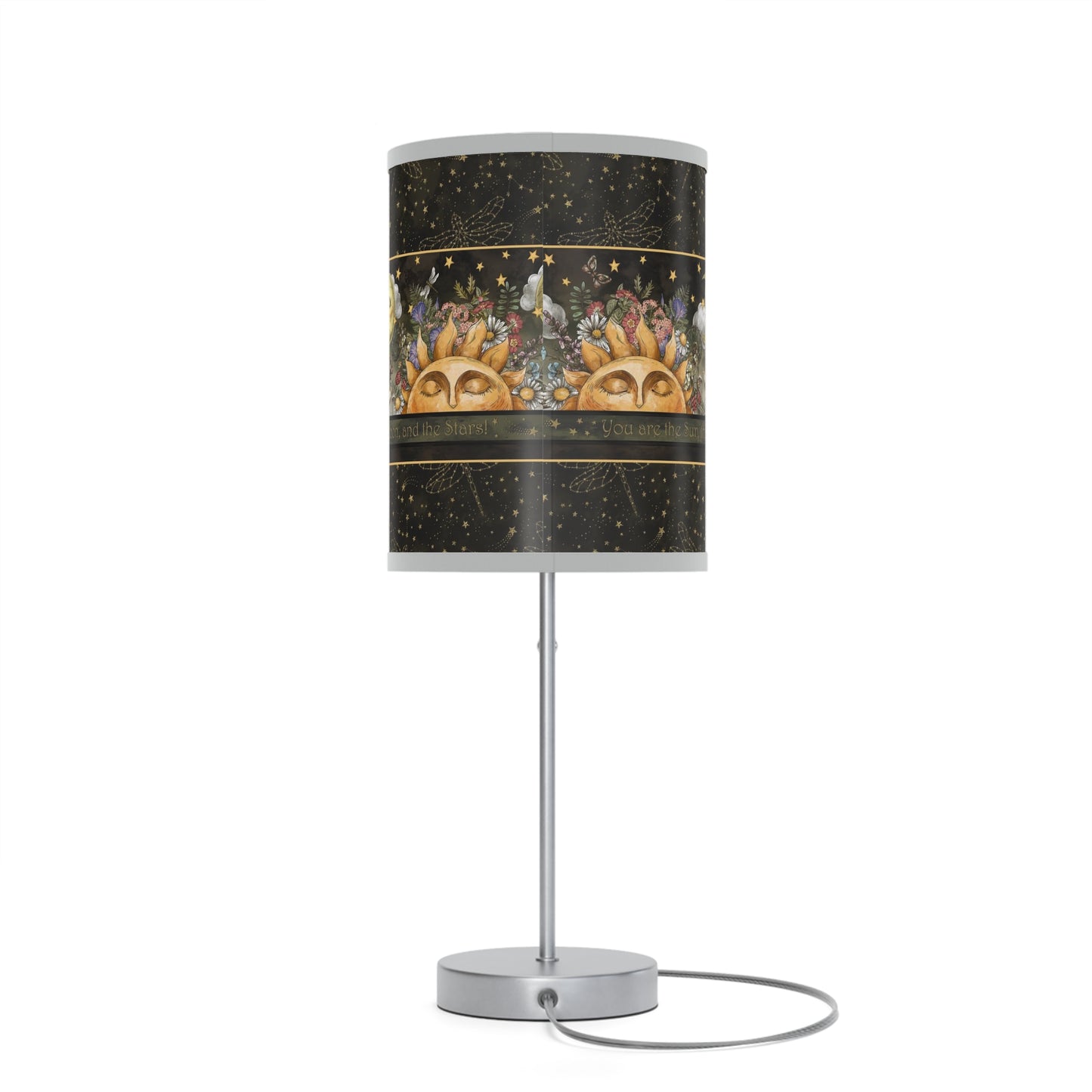 Table Lamp: Silver W/Black Trim; The Sun, The Moon, and The Stars [Sun Panel]