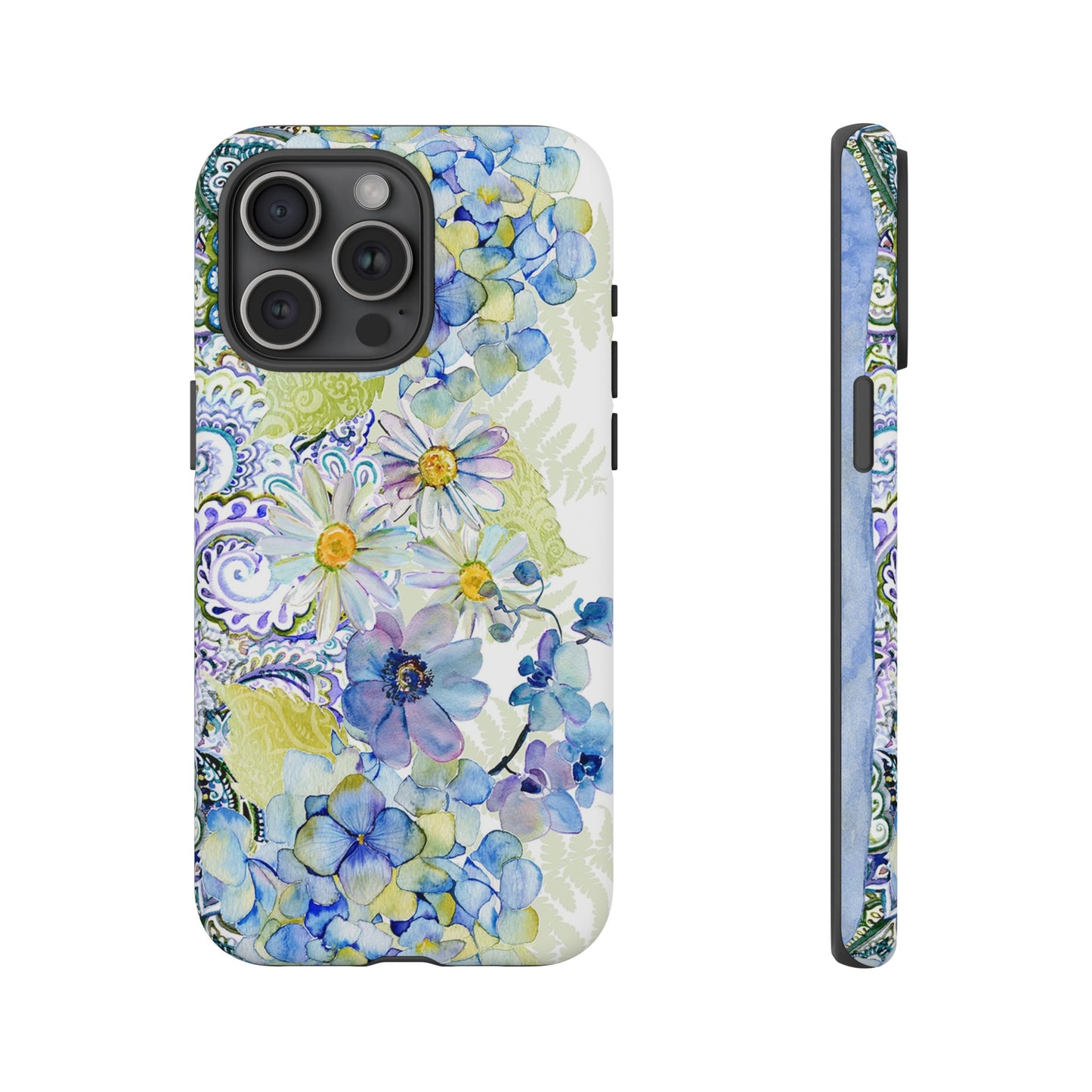 Apple I-Phone 15 (Series) Tough Case-Phone Case:  Leah [Light Blue Flower Border]