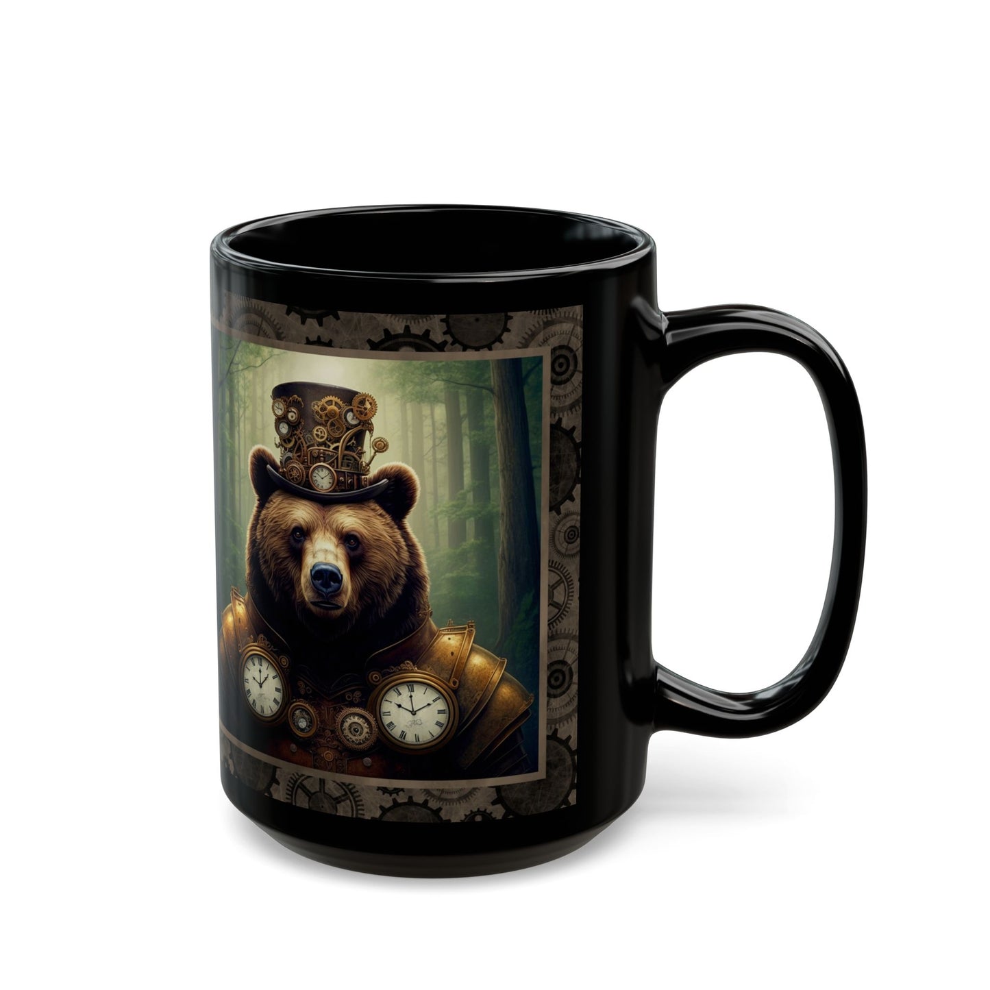 Black Mug-15oz:  "Steampunk Bear" Panel