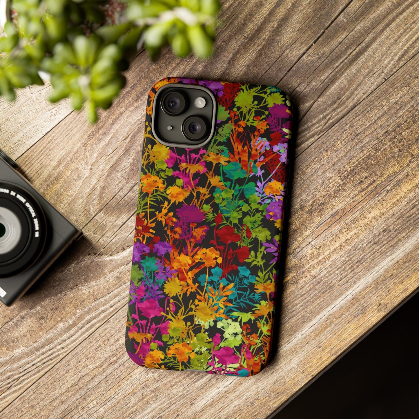 Apple I-Phone 15(Series)-Tough Case-Phone Case:  Dreamscapes [Field of Flowers-Black]