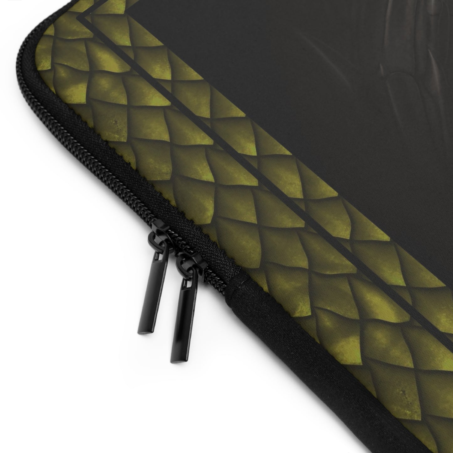 Laptop Sleeve  (Sizes:  13", 15", 17") [Dragons:  Green Scales-Black Eye w/Orange] - From In the Beginning Fabrics.