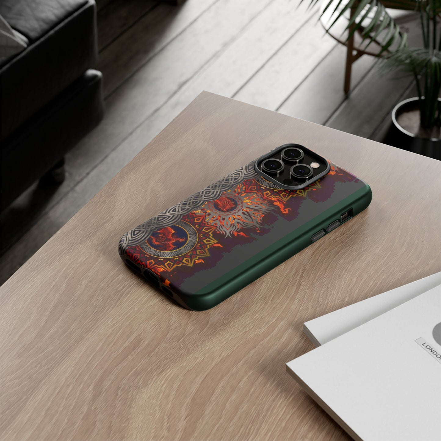 Apple I-Phone 14 (Series) Tough Case-Phone Case: Dragons [Red Fury Border]