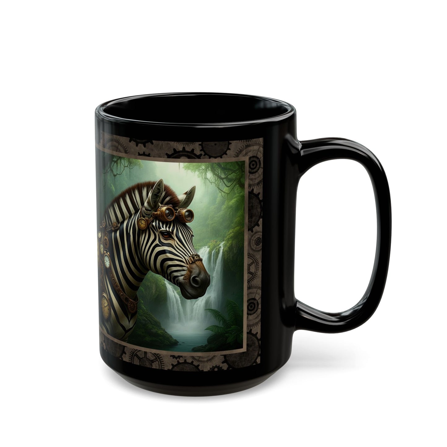 Black Mug-15oz:  "Steampunk Zebra" Panel
