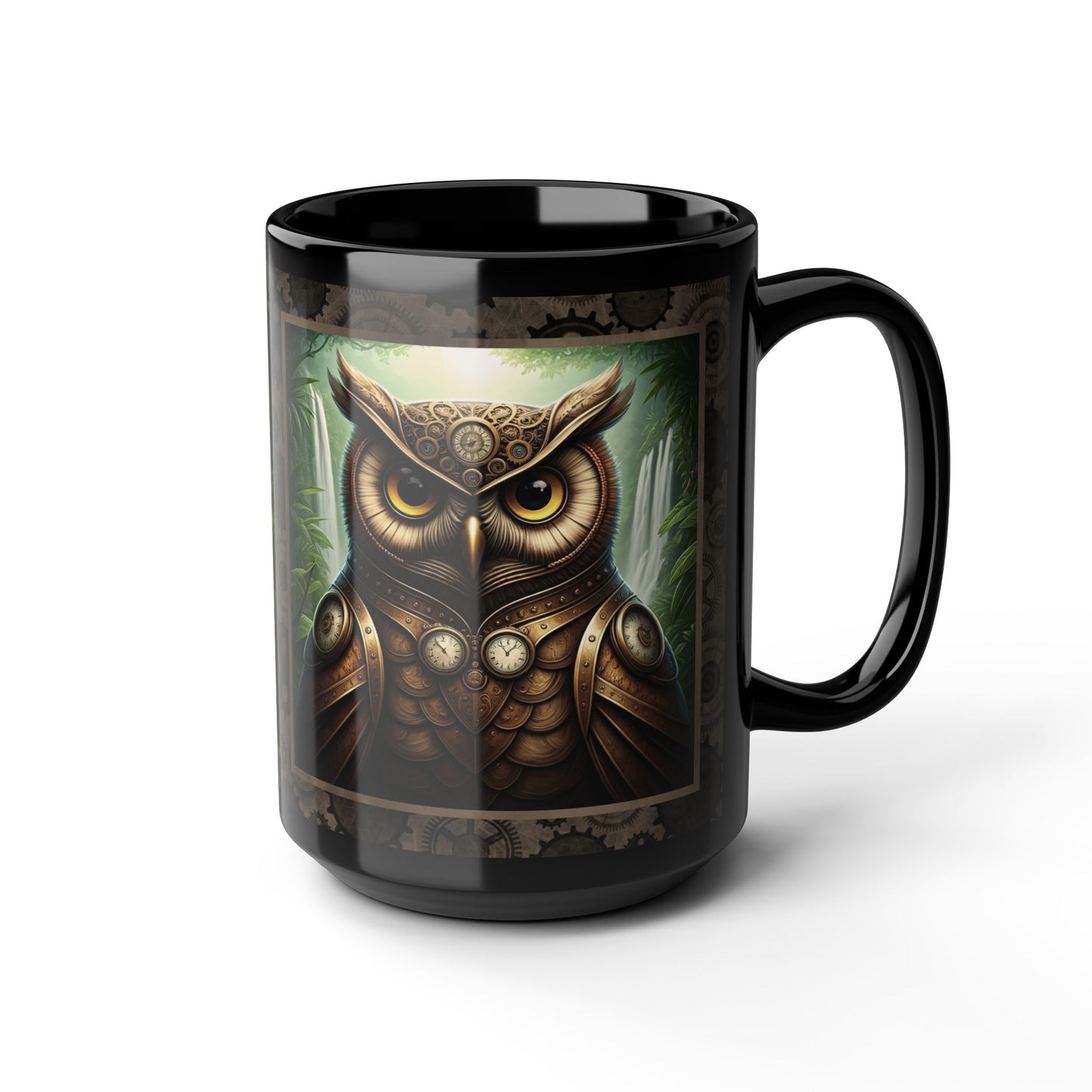 Black Mug-15oz:  "Steampunk Owl" Panel