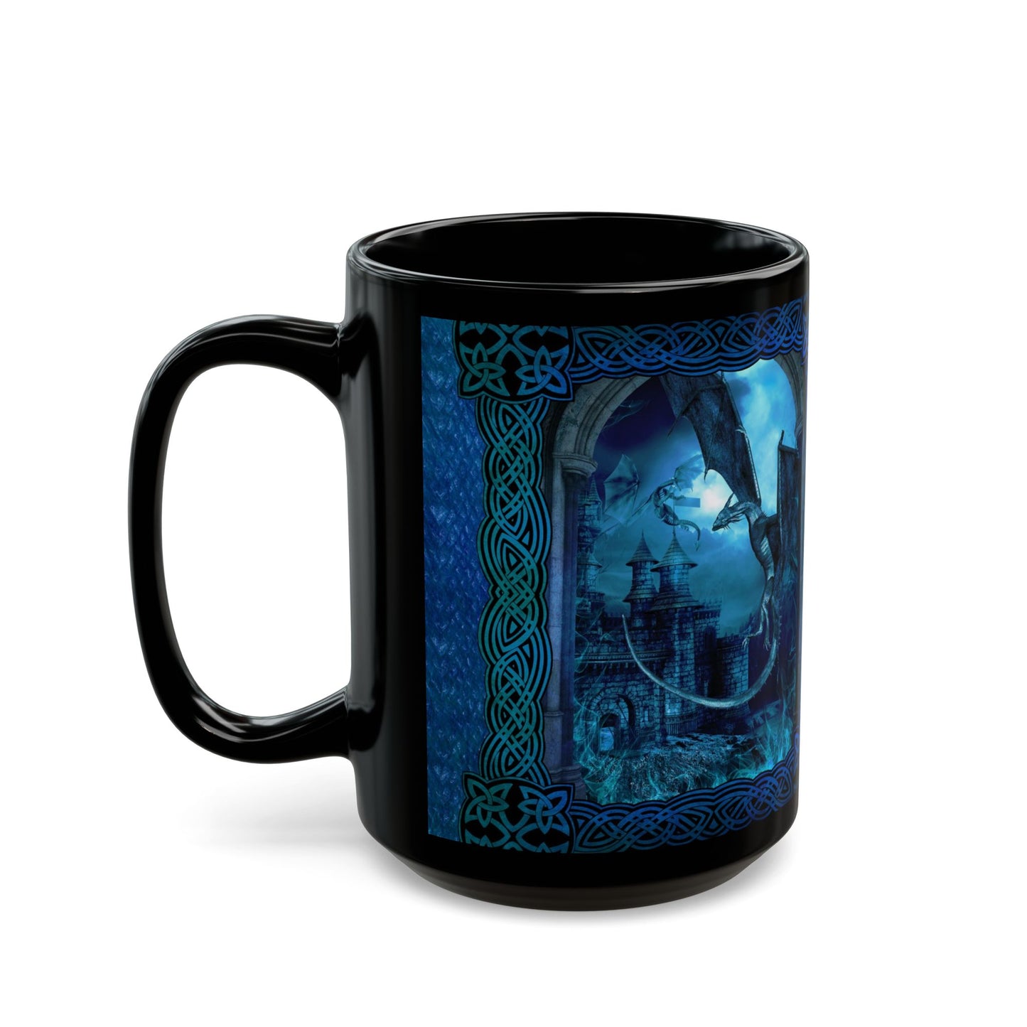 Black Mug-15oz:  "Blue Dragons" Panel