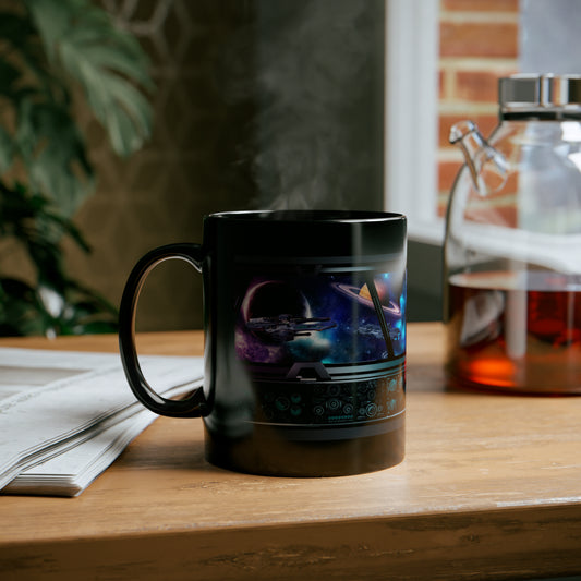 Ceramic Mug:  Black;  "Sci-Fi" [Ship Window View]