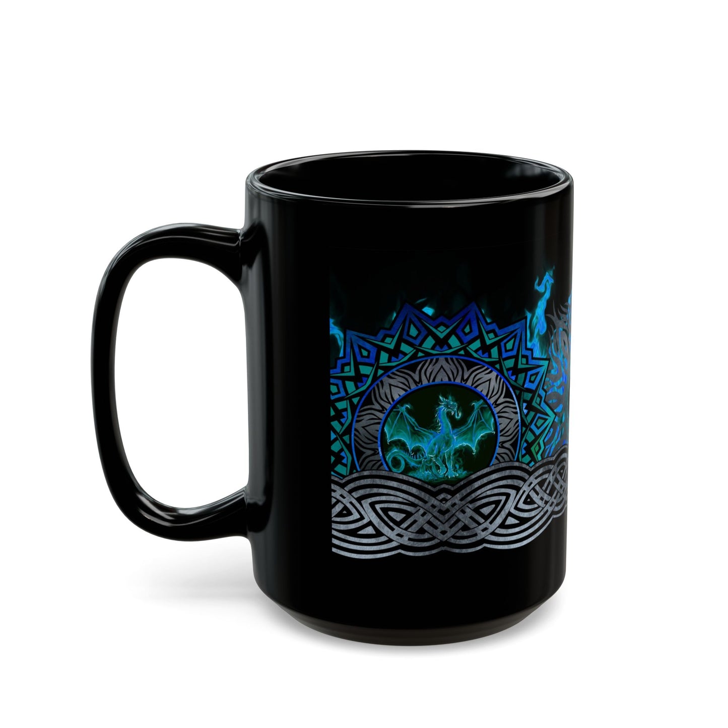 Black Mug-15oz:  "Blue Dragons" Panel