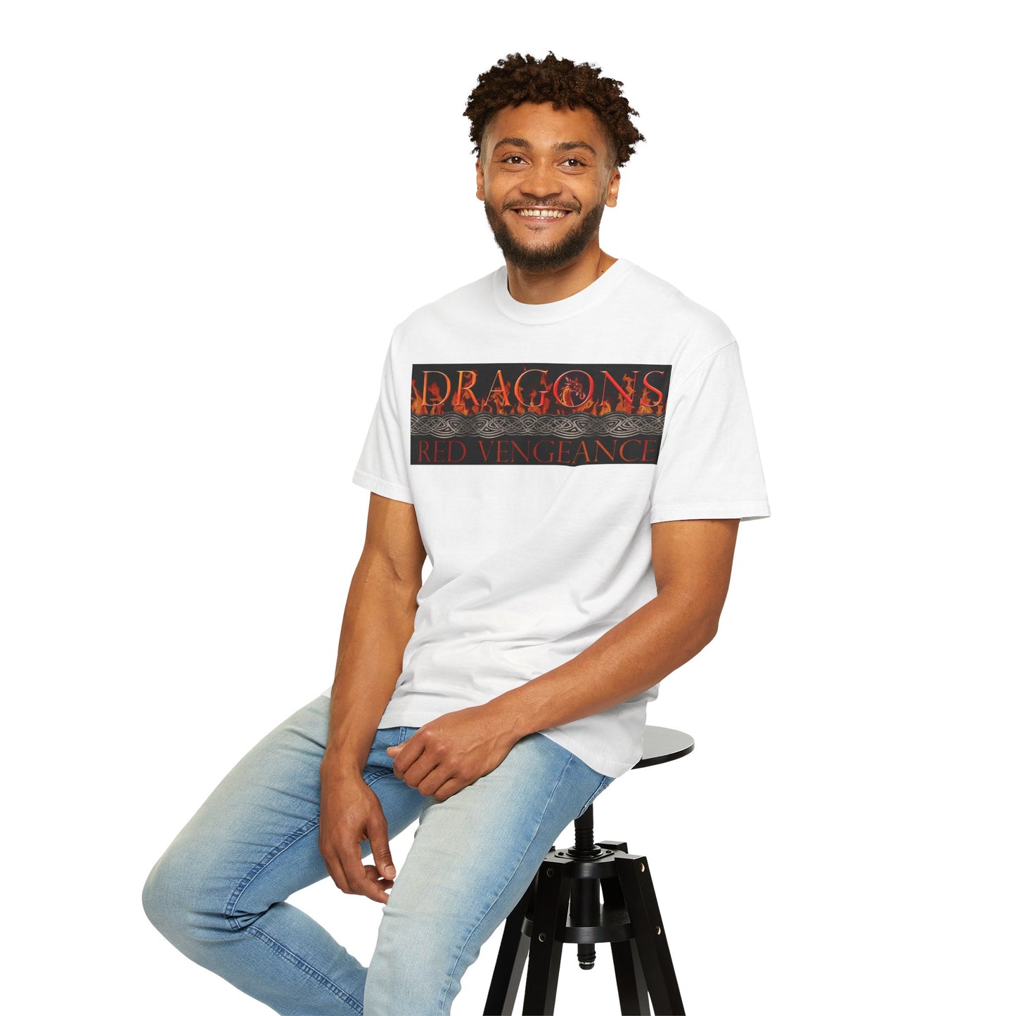 Unisex Heavy Cotton Tee:  "Dragons" [Blue Fury-Banner/Panel]