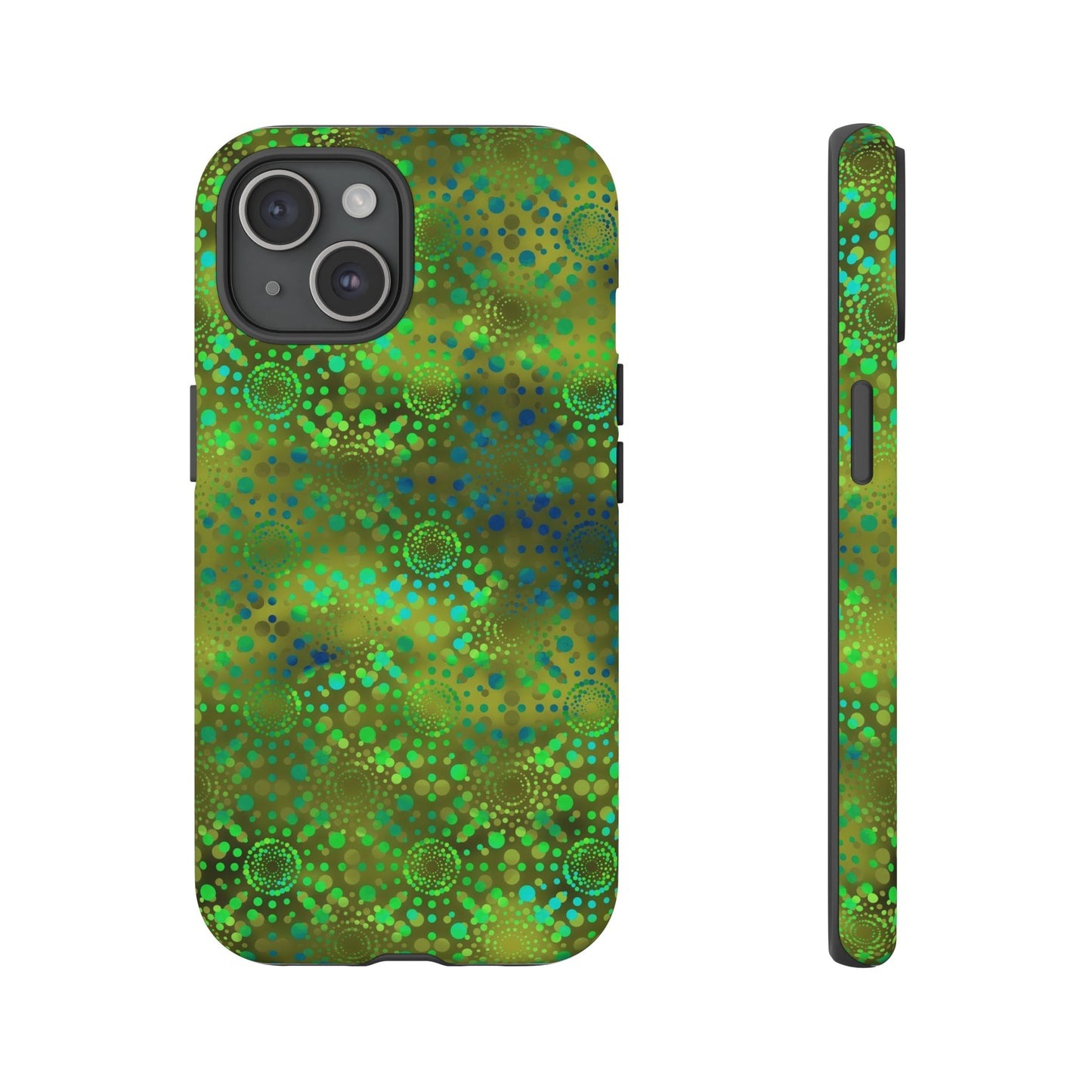 Apple I-Phone 15 (Series)-Tough Case-Phone Case: Dreamscapes [Green Butterflies]-Phone Case:  Dreamscapes [Green Kaleidoscope]