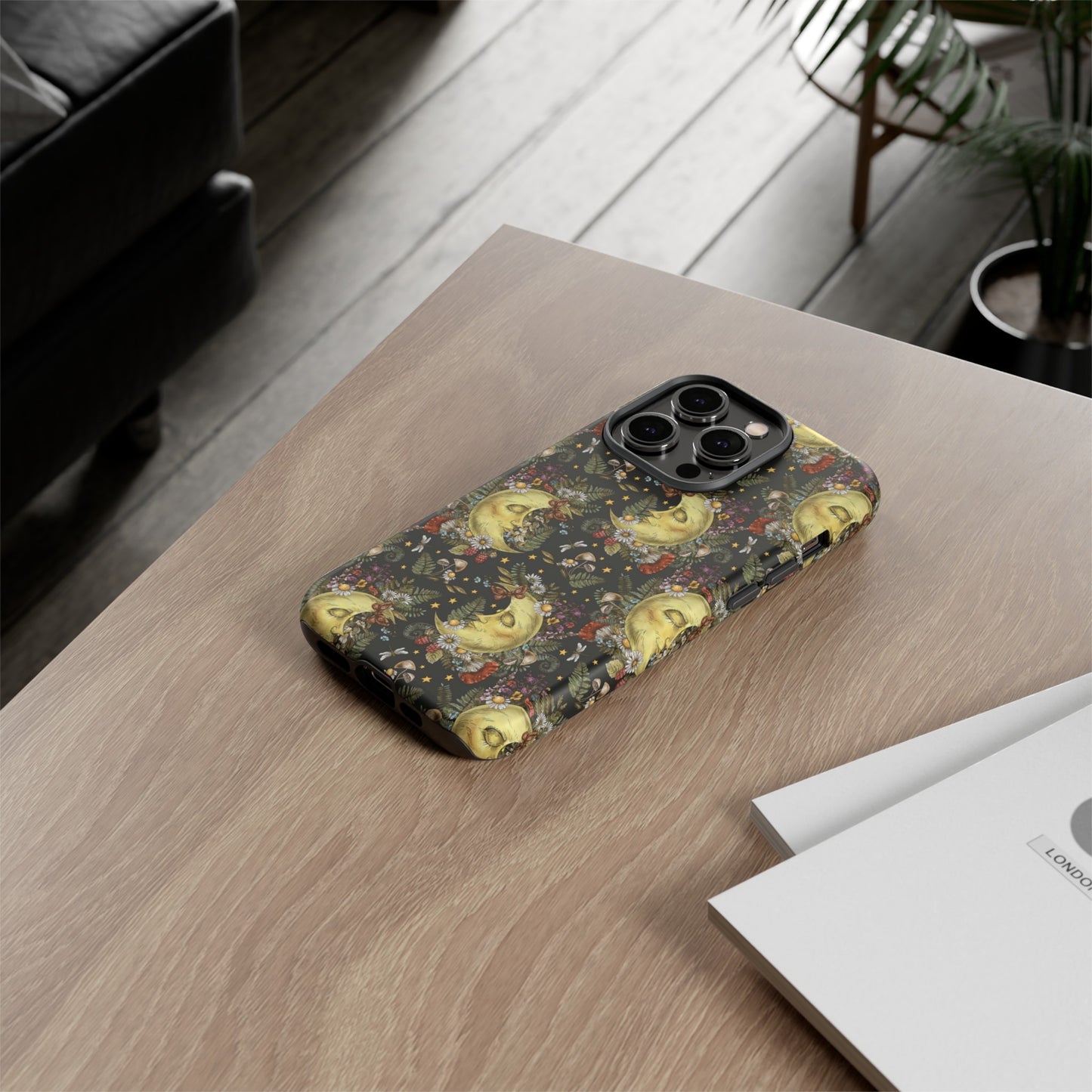 Apple I-Phone 14 Tough Case-Phone Case: The Sun, The Moon, And The Stars [Moon With Flowers]
