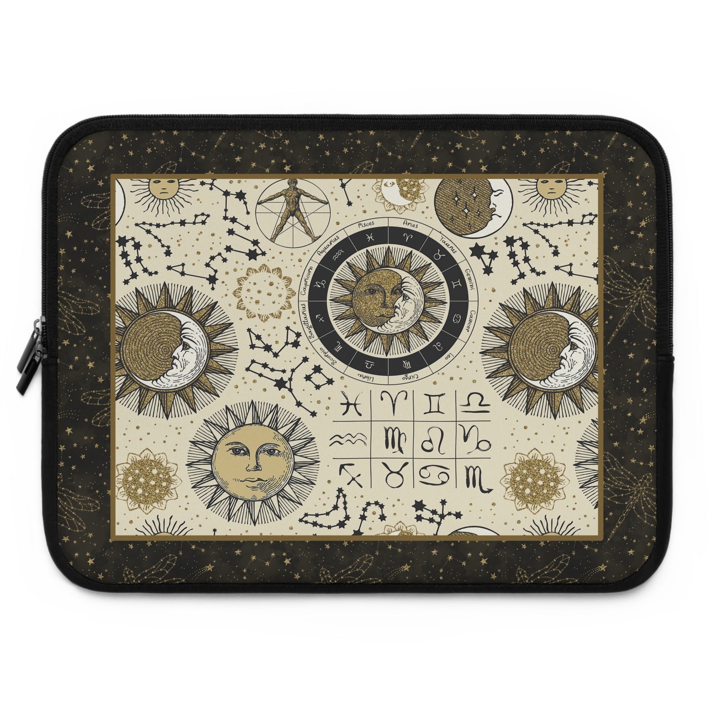Laptop Sleeve:  [SUN-MOON-STARS]:  Dragonflies-Zodiac Panel