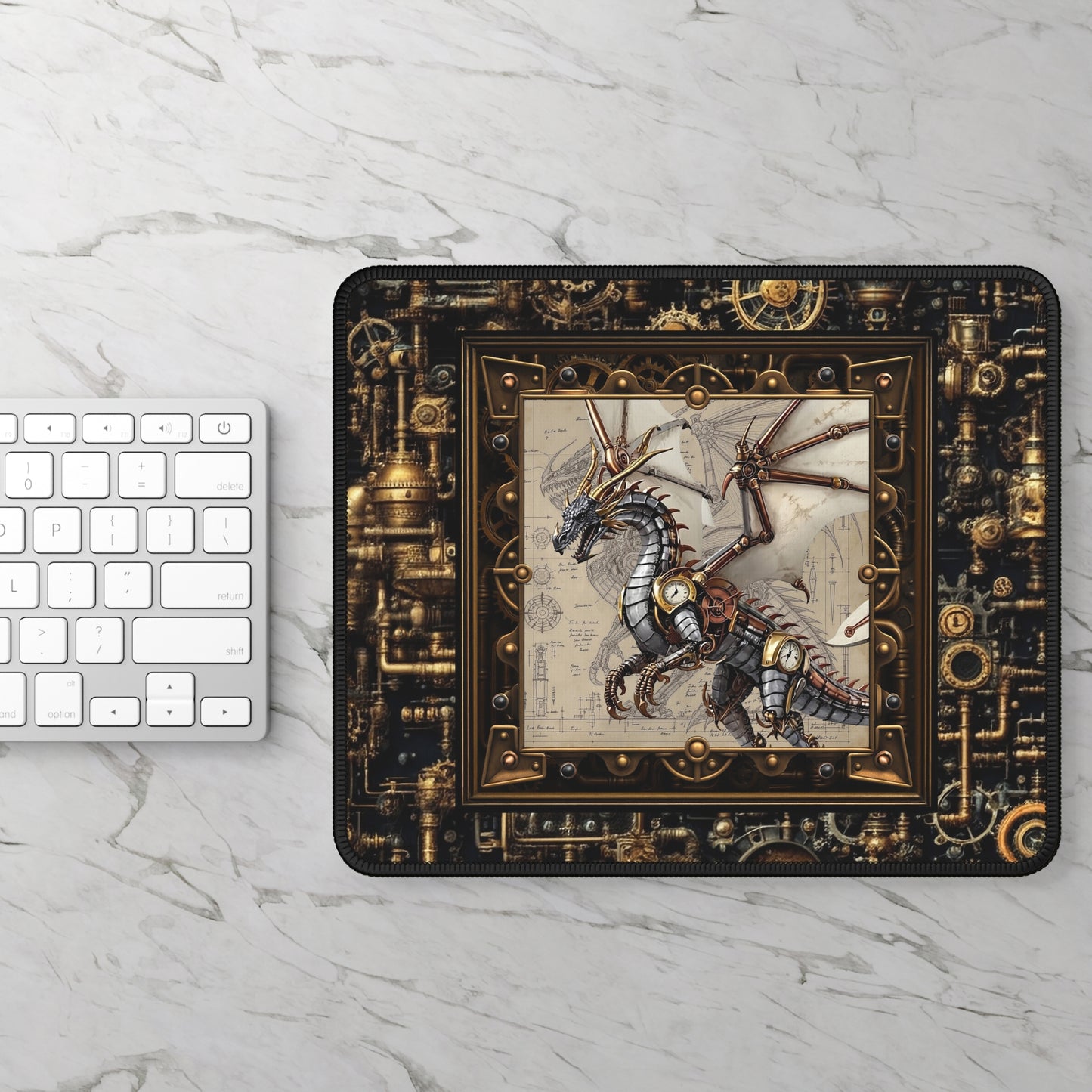 Mouse Pad-Gaming;  9x7:  Steampunk Dragon [Dagon-Profile/Pipes]