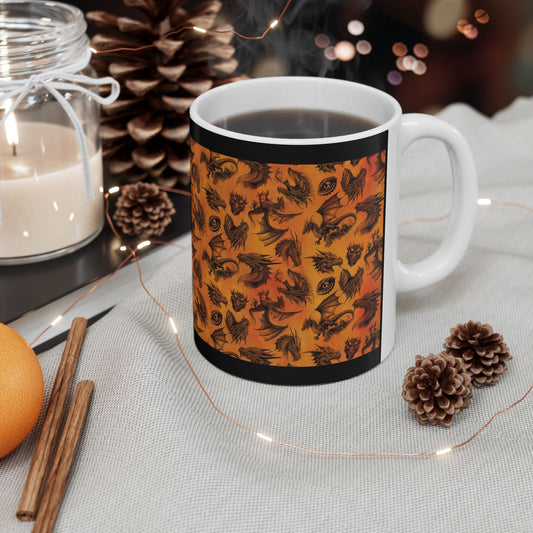 Ceramic Mug:  White;  Emerald Dragons