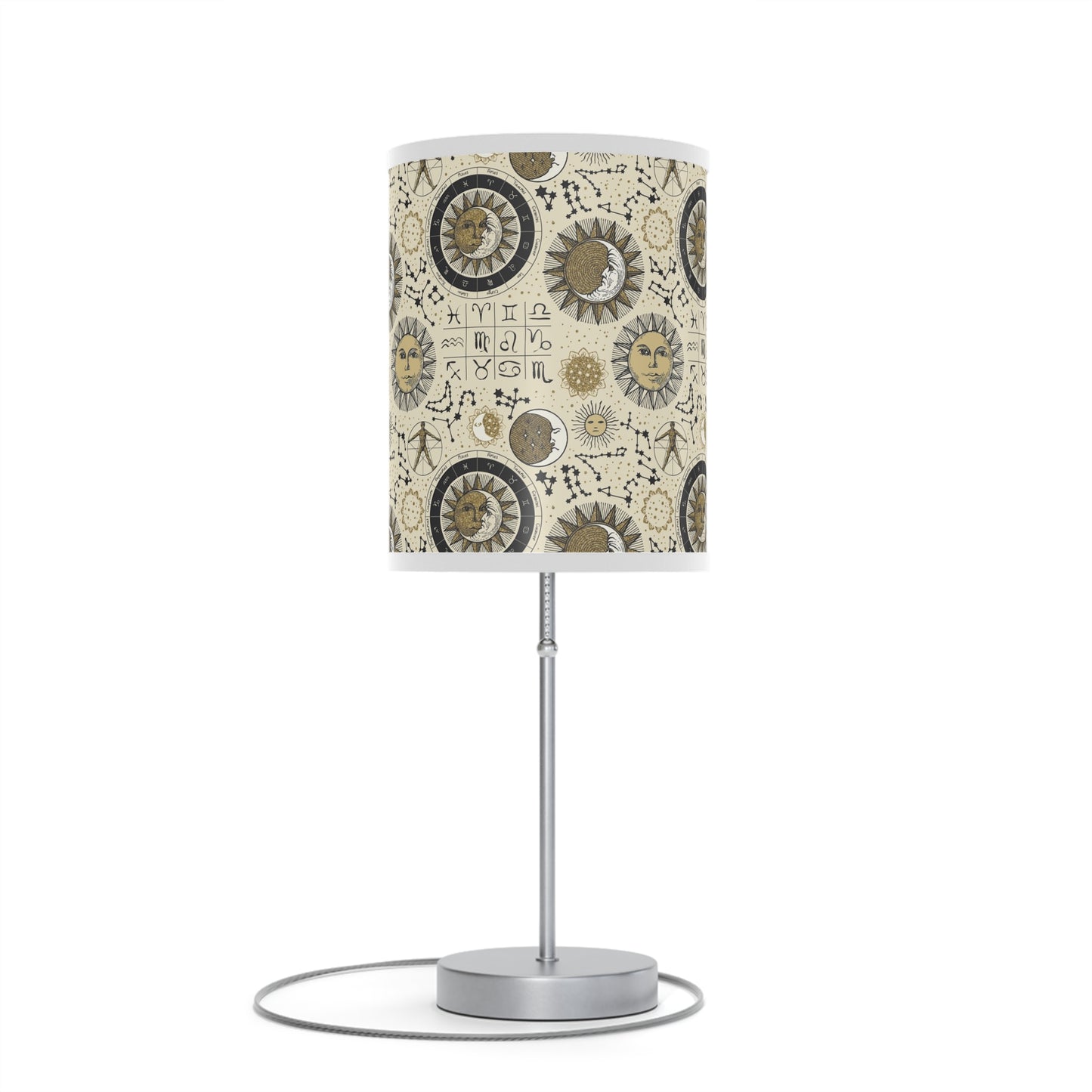 Table Lamp: Silver W/Black Trim; The Sun, The Moon, and The Stars [Zodiac Symbols]