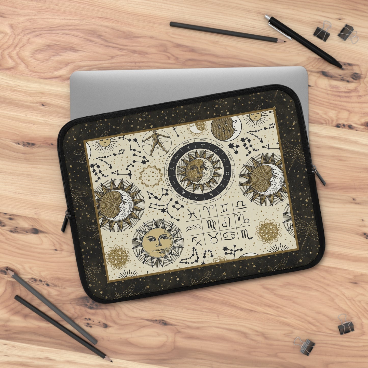Laptop Sleeve:  [SUN-MOON-STARS]:  Dragonflies-Zodiac Panel