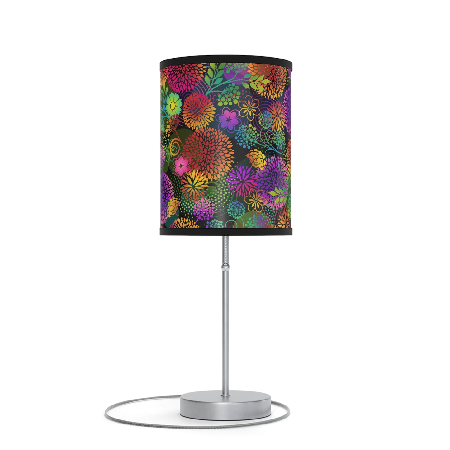 Table Lamp: Silver Base - Unusual Garden [Bright Flowers]