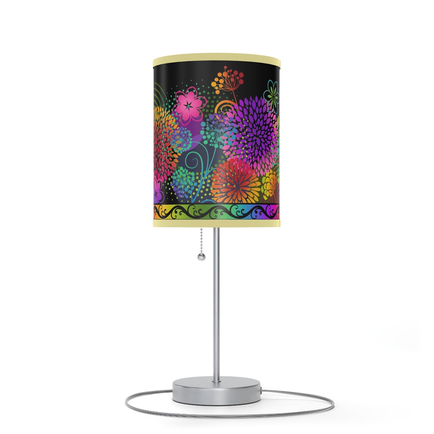 Table Lamp: Silver Base-Unusual Garden [Bright Flower Border]