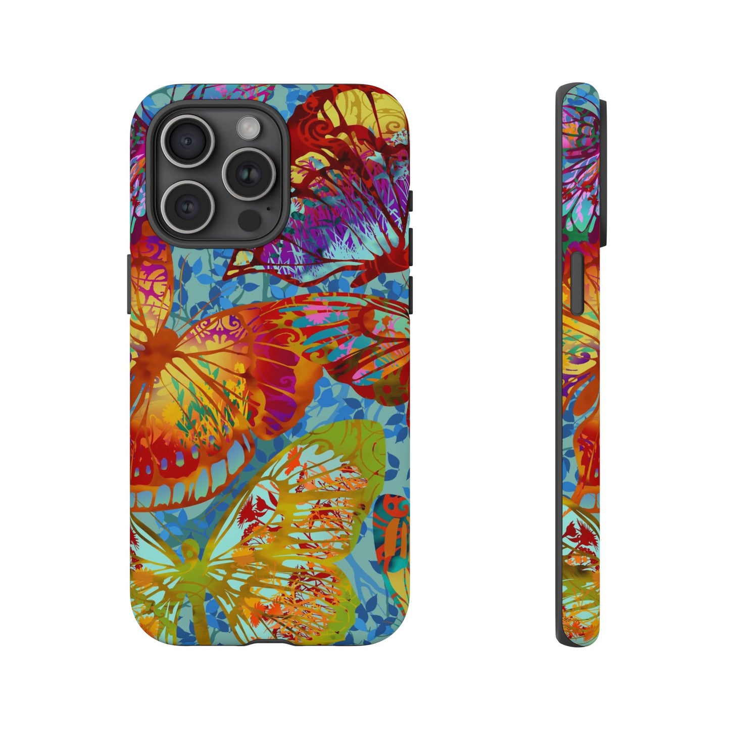 Apple I-Phone 15 (Series) Tough Case-Phone Case:  Dreamscapes [Light Green Butterflies]