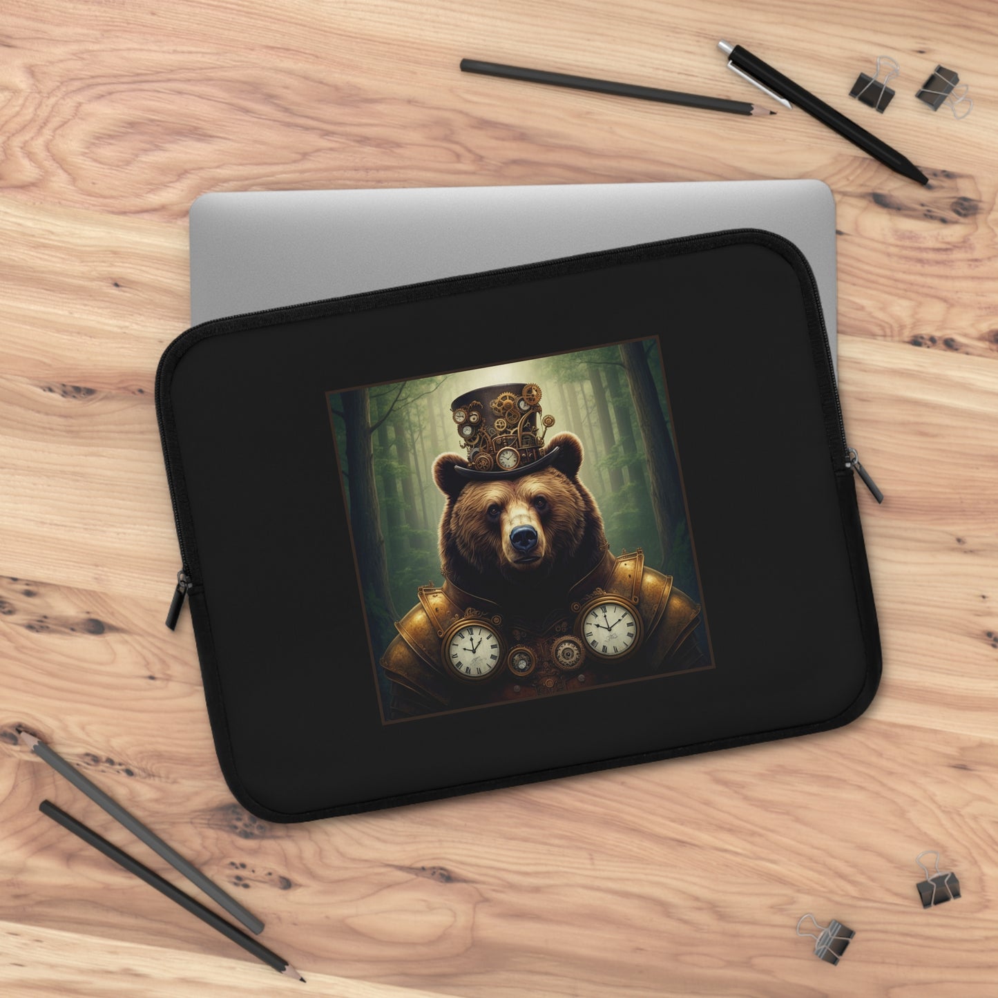 Laptop Sleeve (Sizes: 13", 15", 17"):  Steampunk Menagerie [Bear]