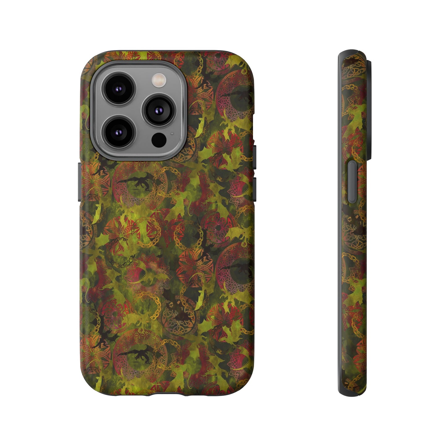 Apple I-Phone 14 (Series) Tough Case-Phone Case: Dragons [Green Panel]