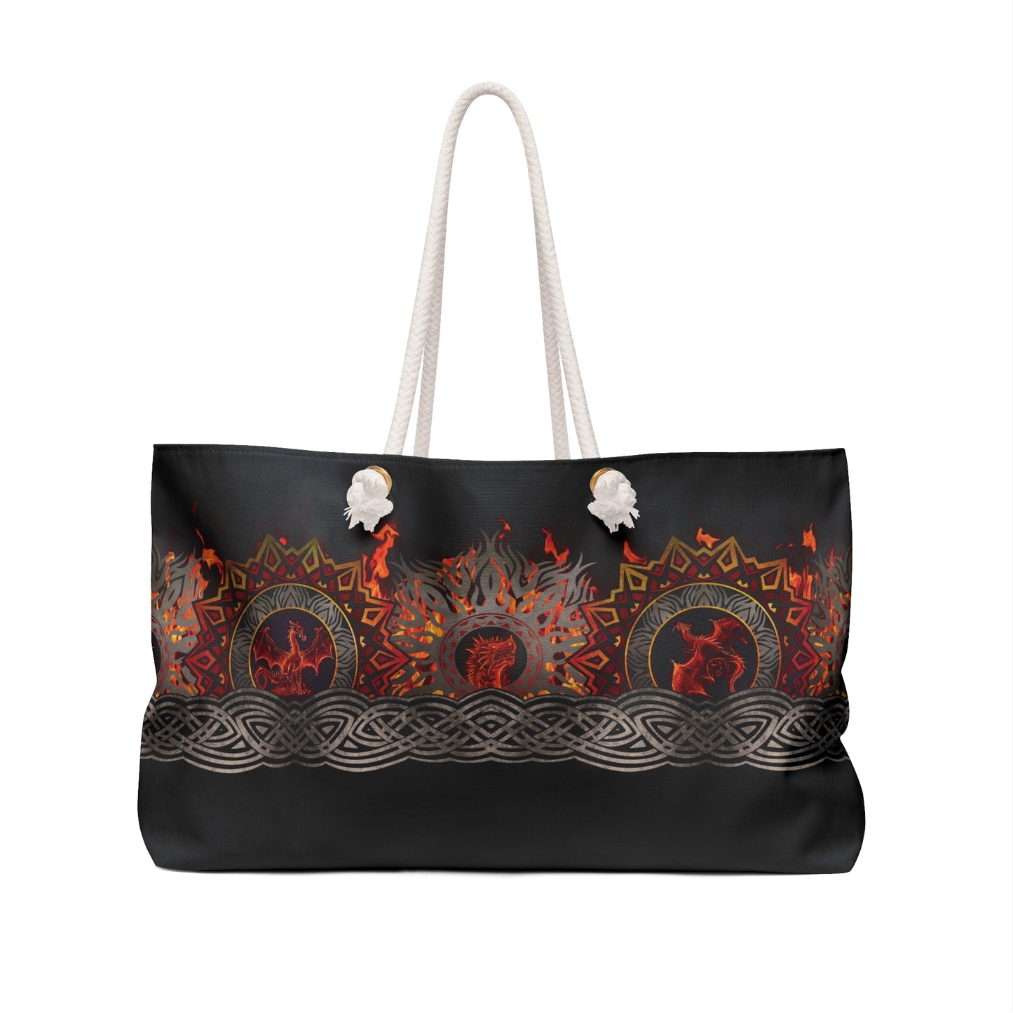 Weekender Tote Bag (Large):  Dragons [Red Fury-Border]