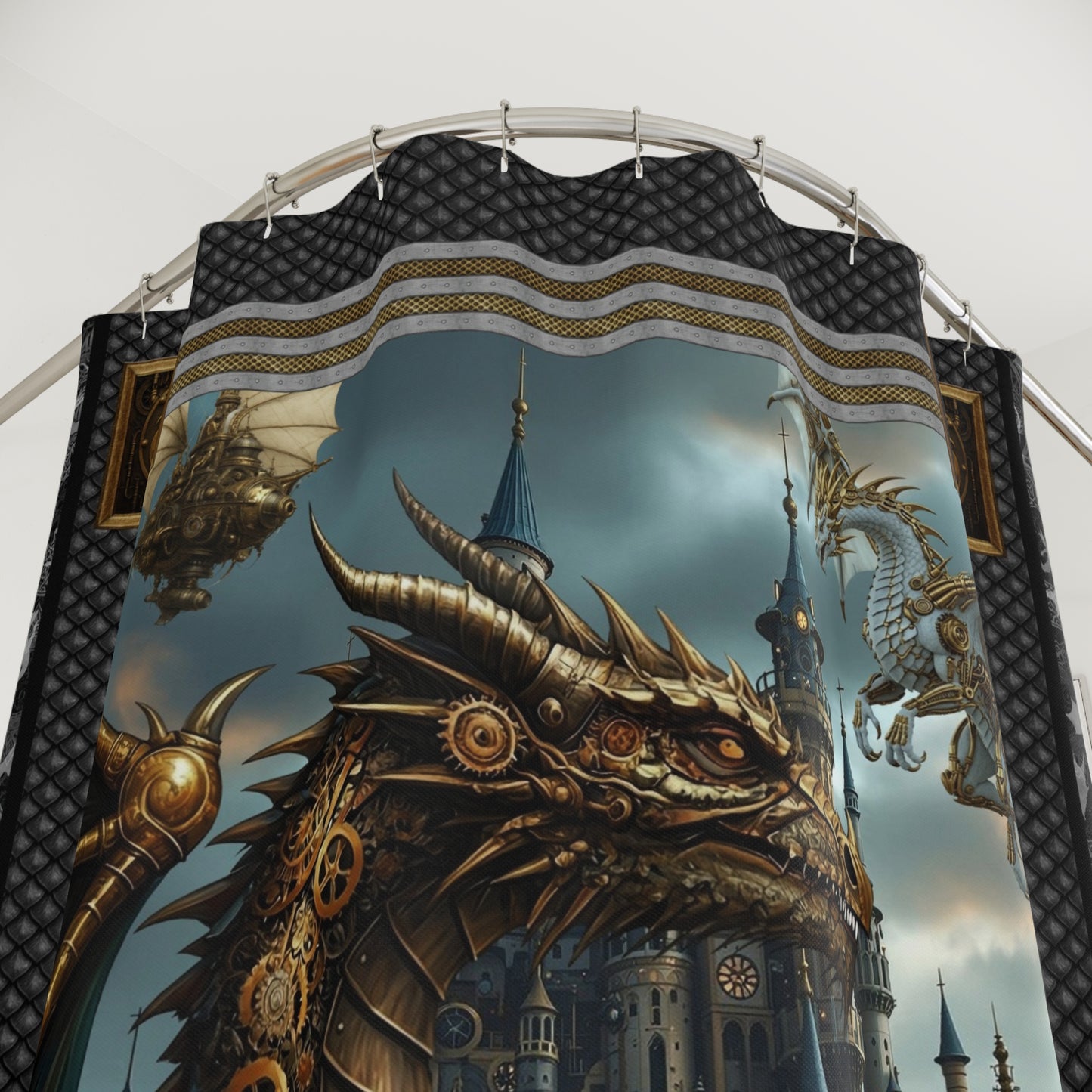 Shower Curtain (71" × 74"):   Steampunk Dragons