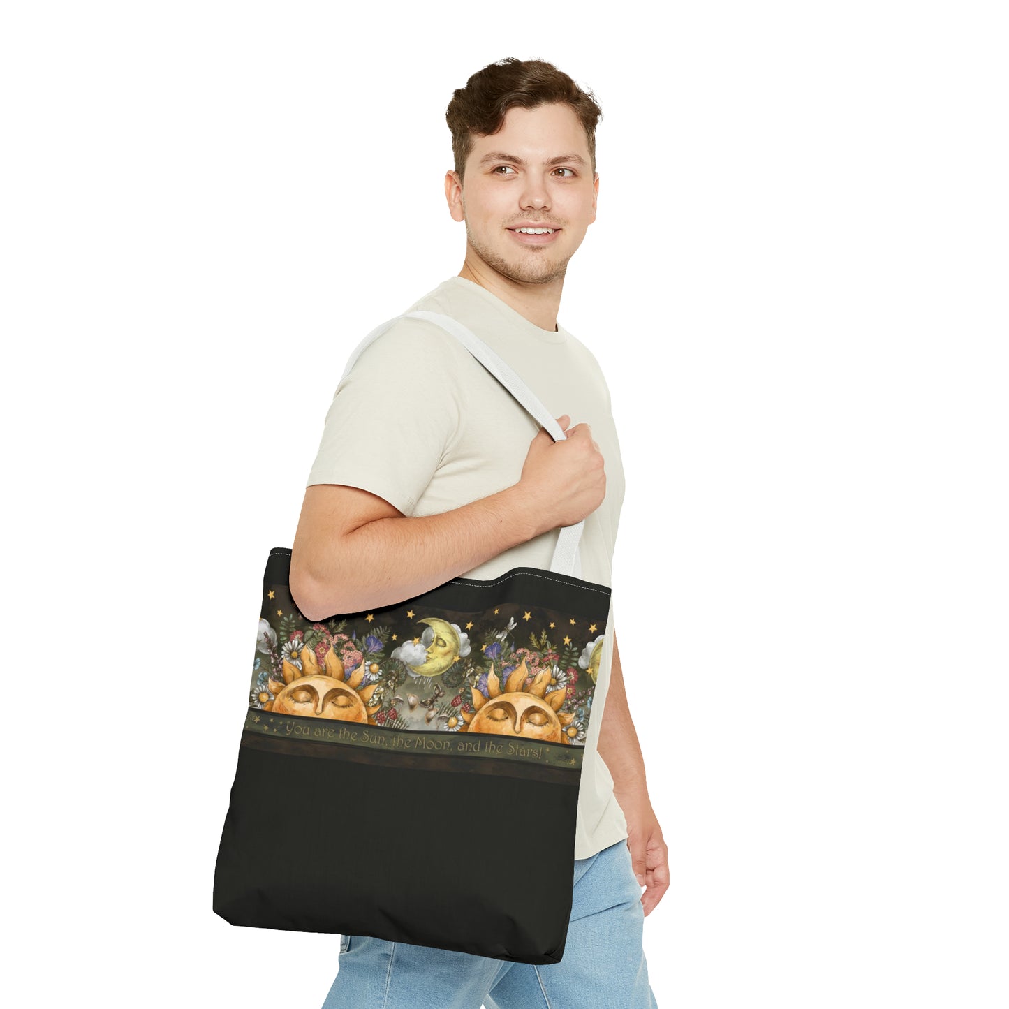 Tote Bag:  large-18x18;  "The Sun, The Moon, and the Stars" [Border]