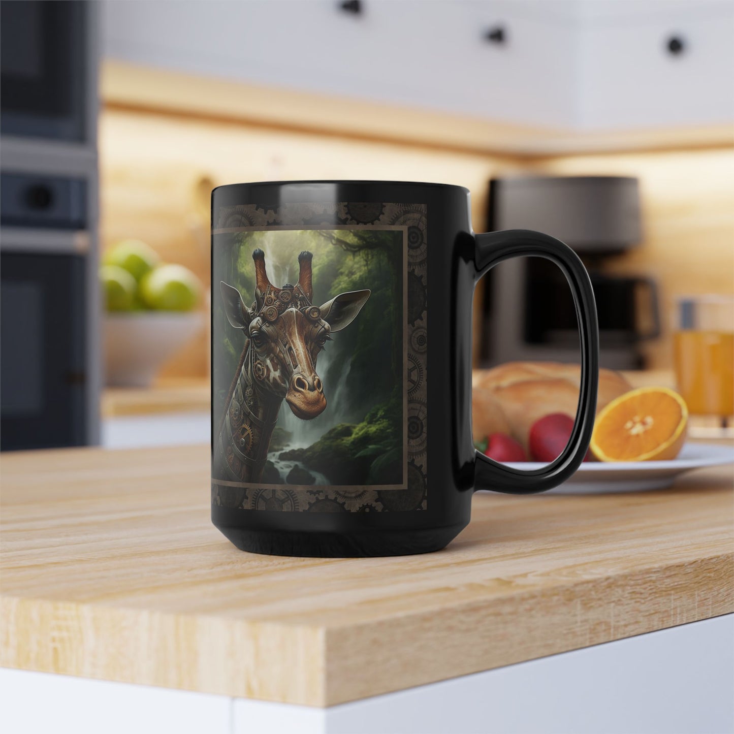 Black Mug-15oz:  "Steampunk Giraffe" Panel