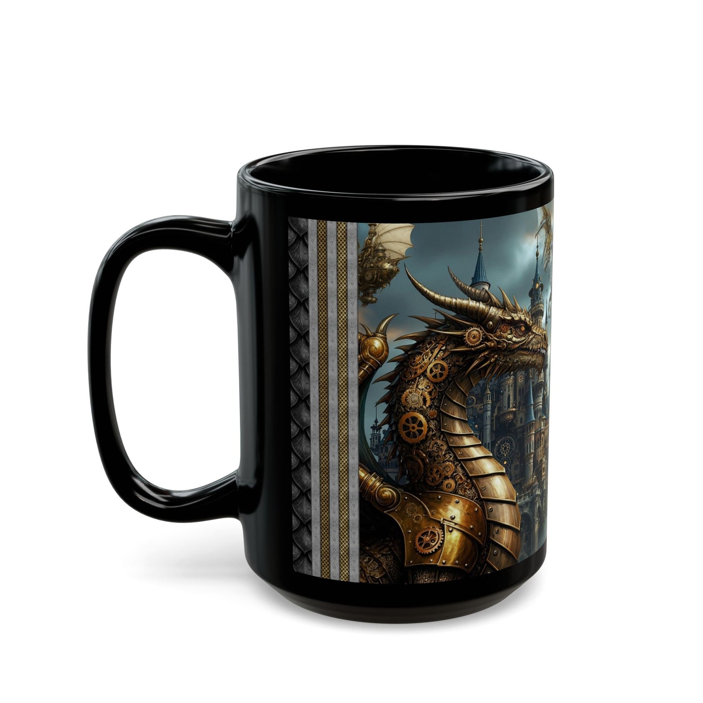 Black Mug-15oz:  "Dragons Steampunk 2" Panel