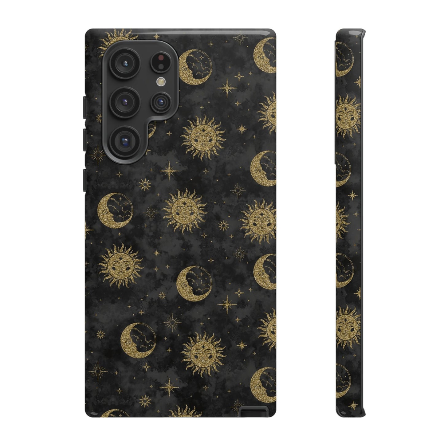 Samsung Galaxy S22 - Tough Case-Phone Case:  Sun, Moon, Stars [Gold Moon, Gold Suns]