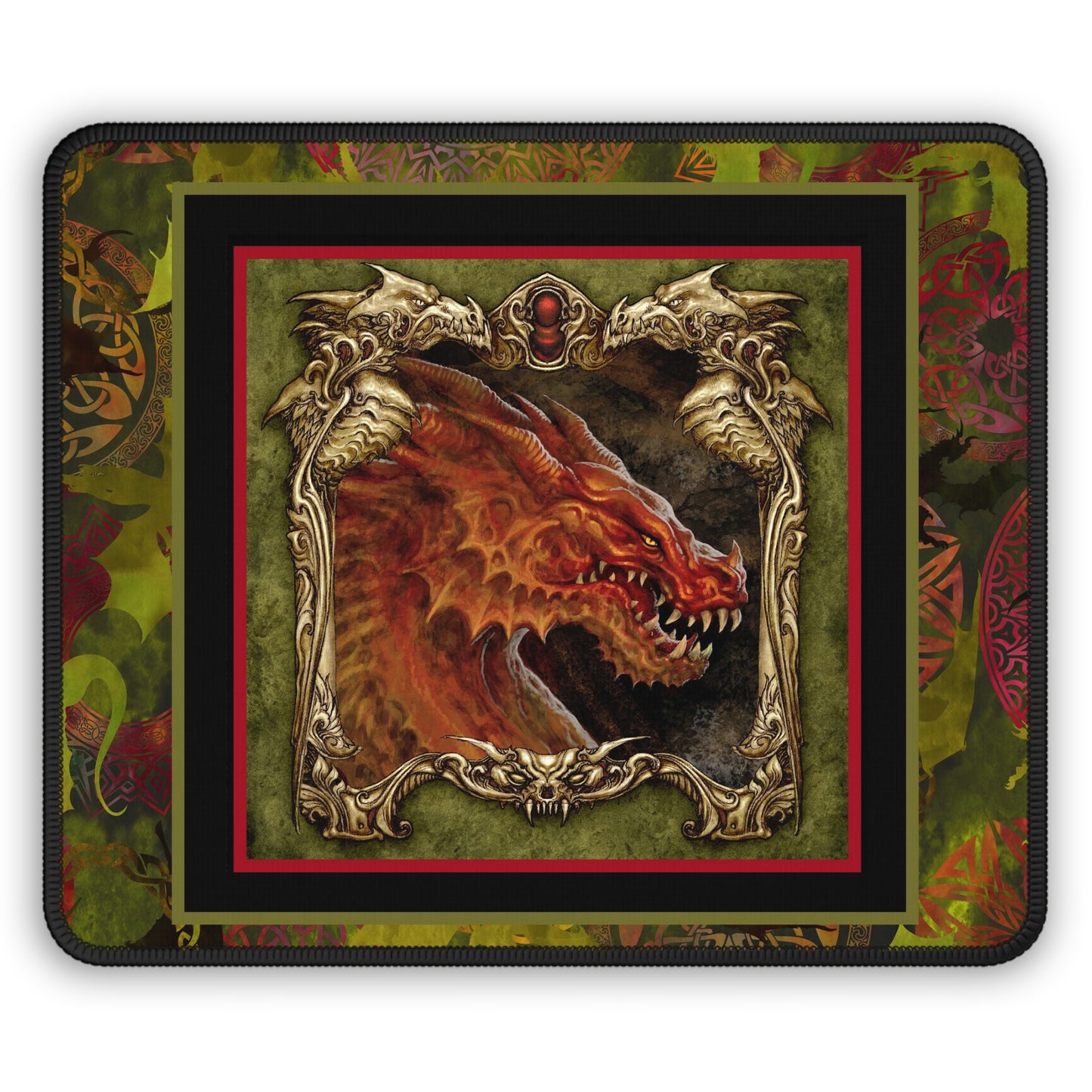 Mouse Pad-Gaming;  9x7 - "Dragons"  [Red Fury-Border]