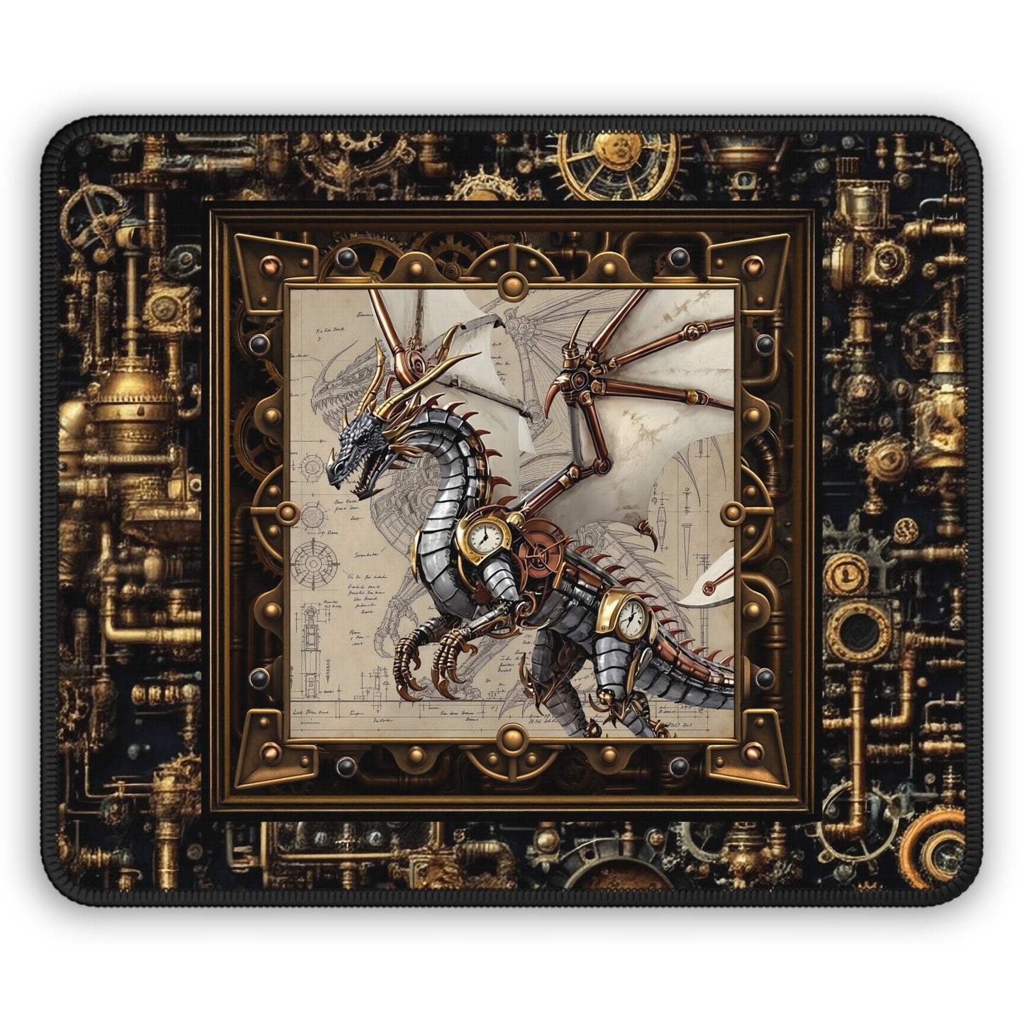 Mouse Pad-Gaming;  9x7:  Steampunk Dragon [Dagon-Profile/Pipes]