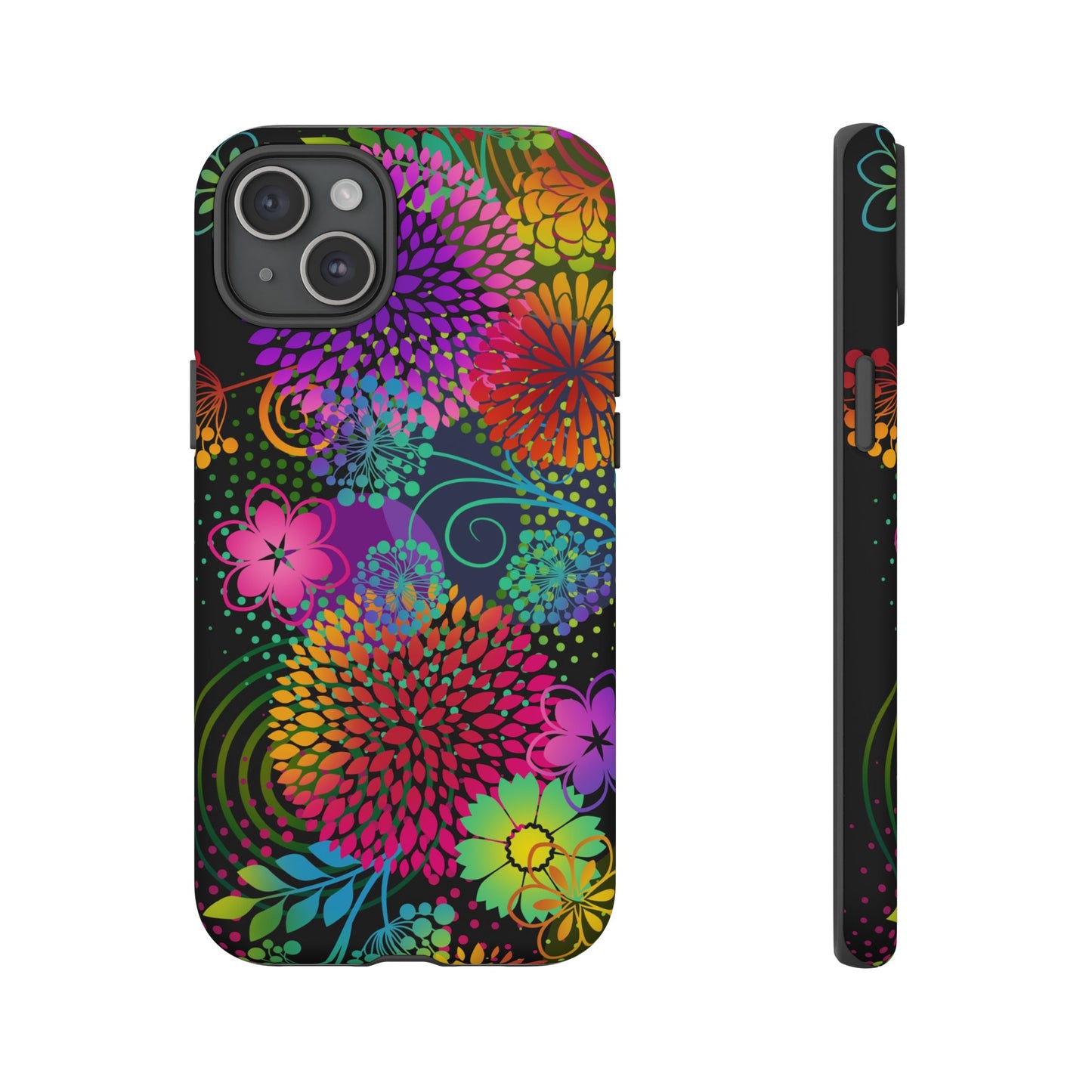 Apple I-Phone 15 Tough Case-Phone Case:  Unusual Garden [Bright Flowers Border]