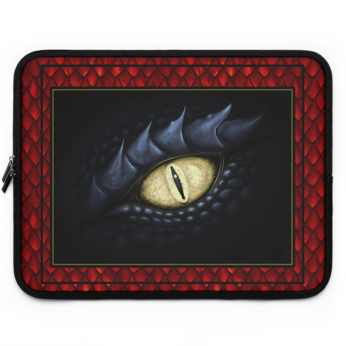 Laptop Sleeve  (Sizes:  13", 15", 17") [Dragons:  Green Scales-Black Eye w/Orange] - From In the Beginning Fabrics.