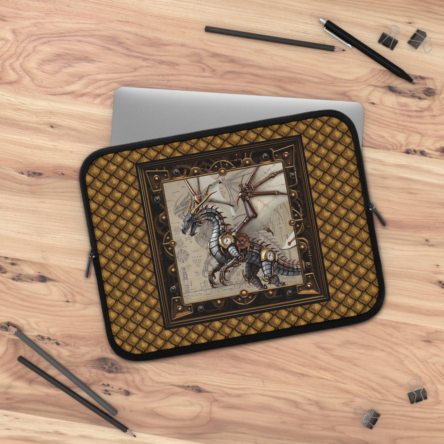 Laptop Sleeve (Sizes:  13", 15", 17"):  Steampunk Dragons [Clock/Wings]