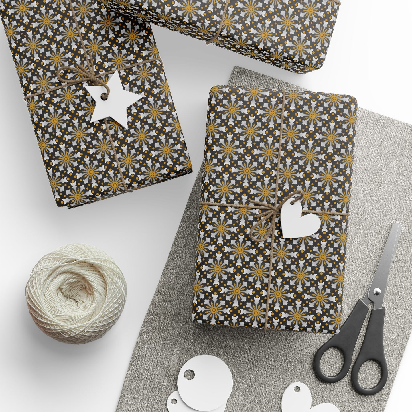 Wrapping Paper:  Celestial [Black/Gold Starbursts]