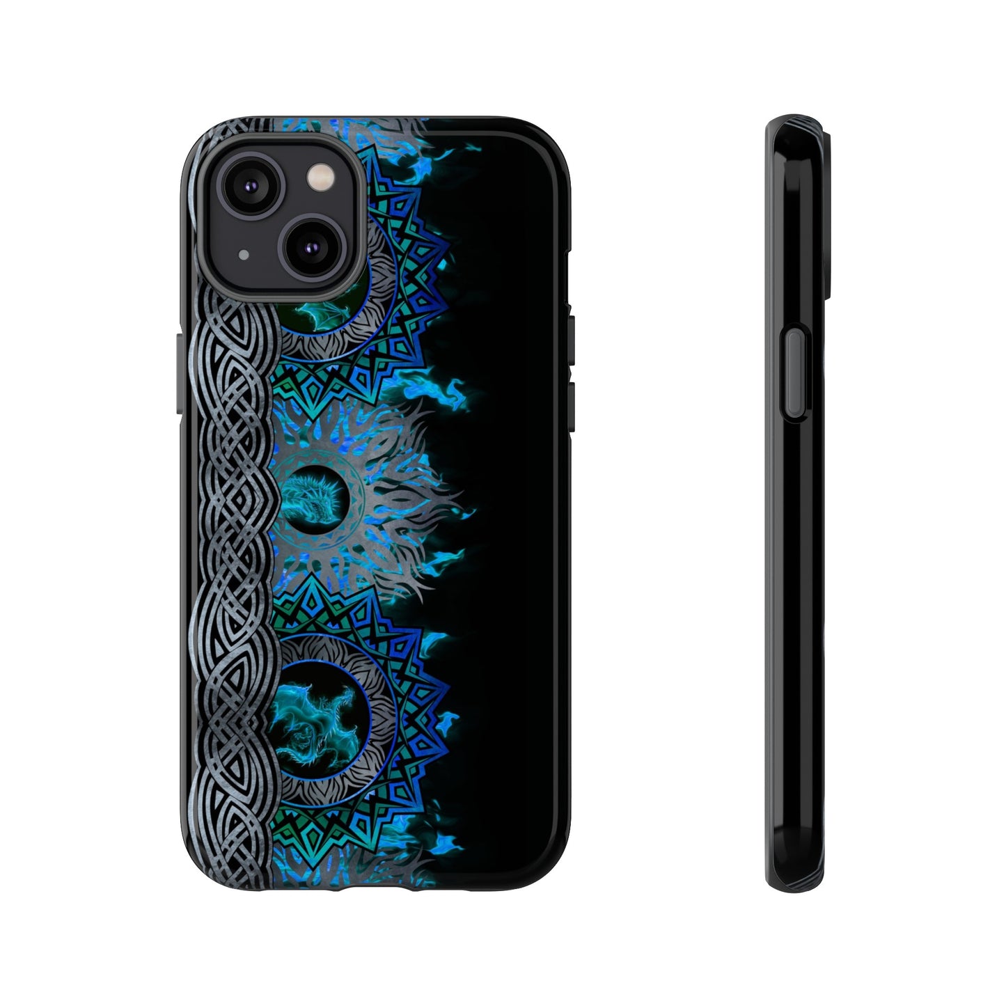 Apple I-Phone 14 (Series) Tough Case-Phone Case: Dragons [Blue Fury Border]