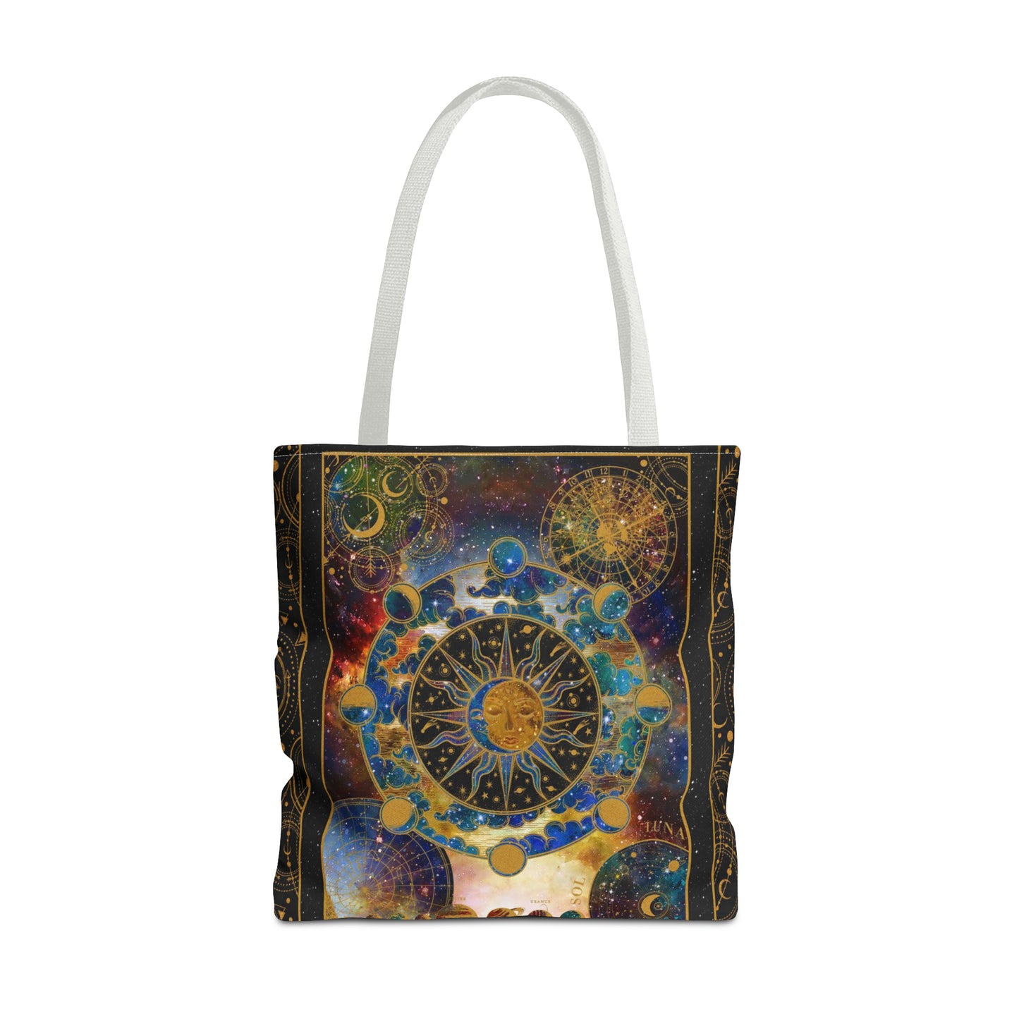 Tote Bag: large-18x18; "Cosmos":  Celestial Panel, Gold Background]