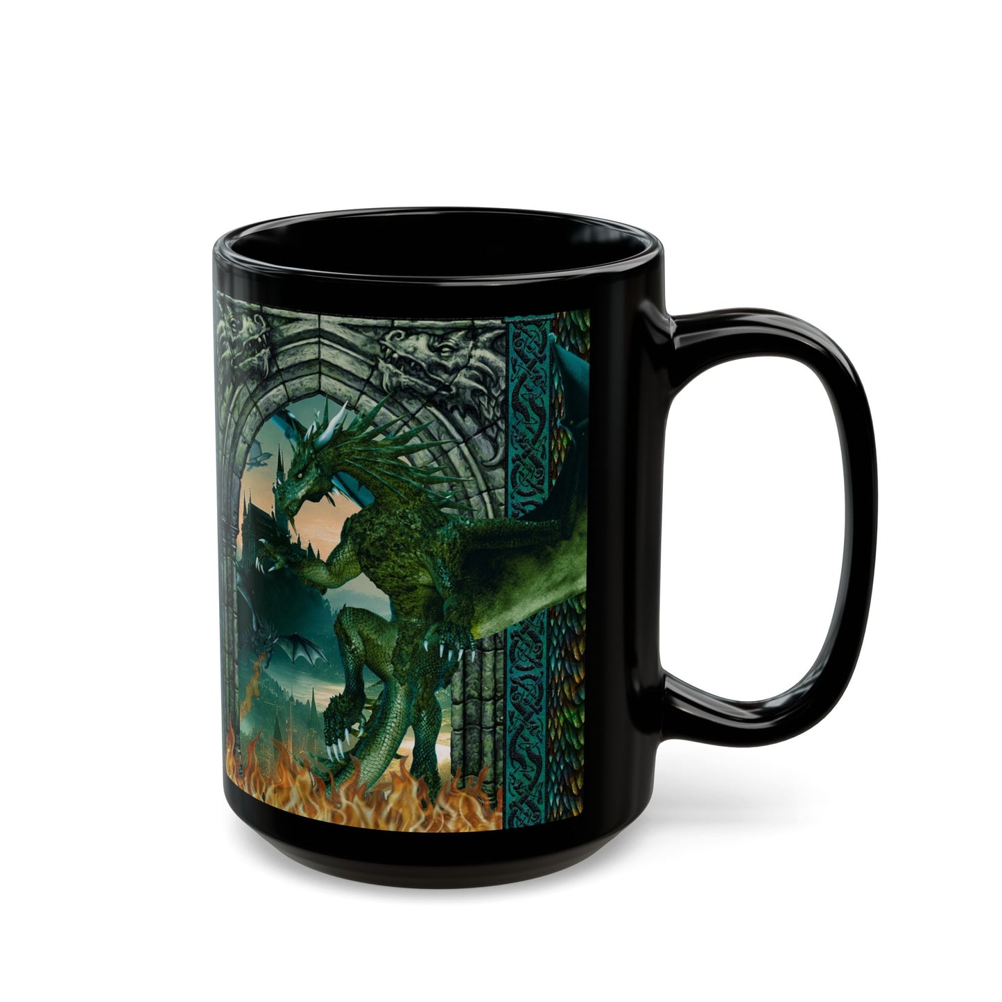 Black Mug-15oz:  "Emerald Dragons" Panel