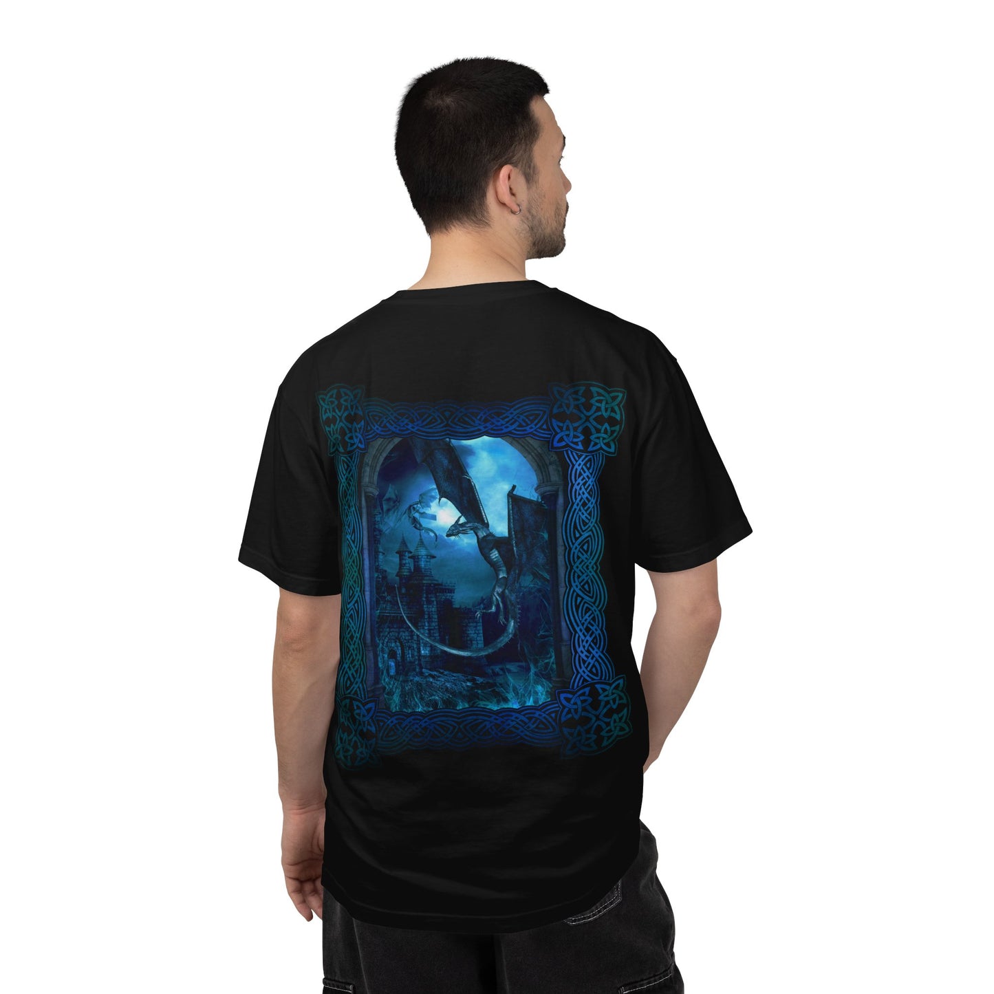 Garment Dyed Oversized T-Shirt (6-Sizes):  "Blue Dragons" [Border and Panel]