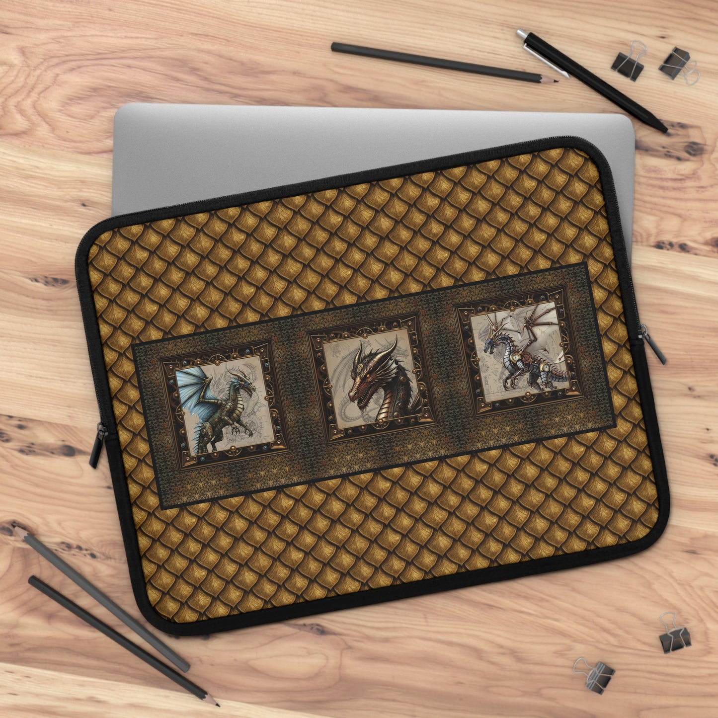 Laptop Sleeve (Sizes:  13", 15", 17"):  Steampunk Dragons [Dragon-Blue Wings]