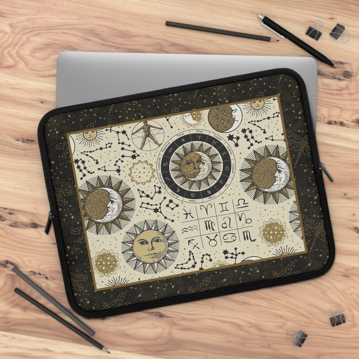 Laptop Sleeve:  [SUN-MOON-STARS]:  Dragonflies-Zodiac Panel