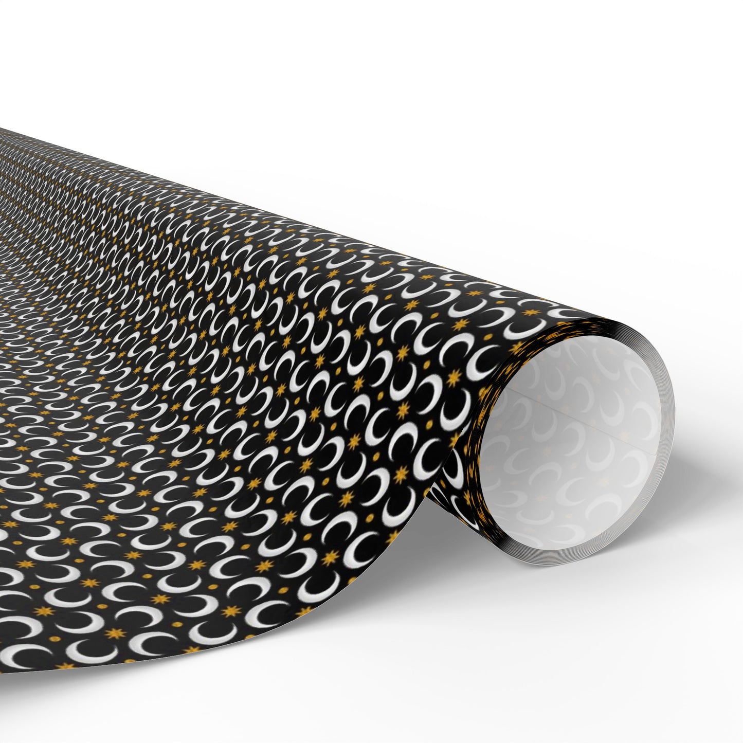 Wrapping Paper:  Celestial [Black White Moon, Gold Stars]