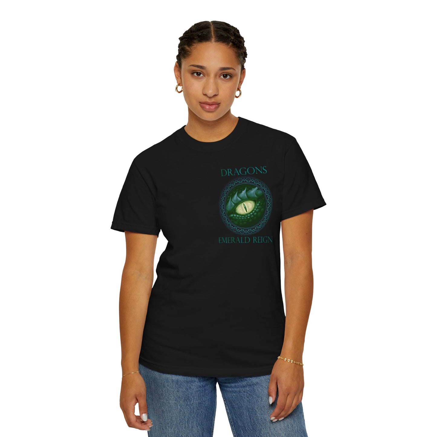 Unisex Heavy Cotton Tee:  "Emerald Dragons" [Banner/Panel]