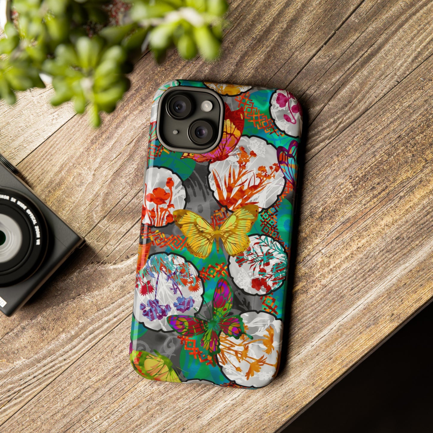 Apple I-Phone 15 (Series)-Tough Case-Phone Case: Dreamscapes [Green Butterflies]