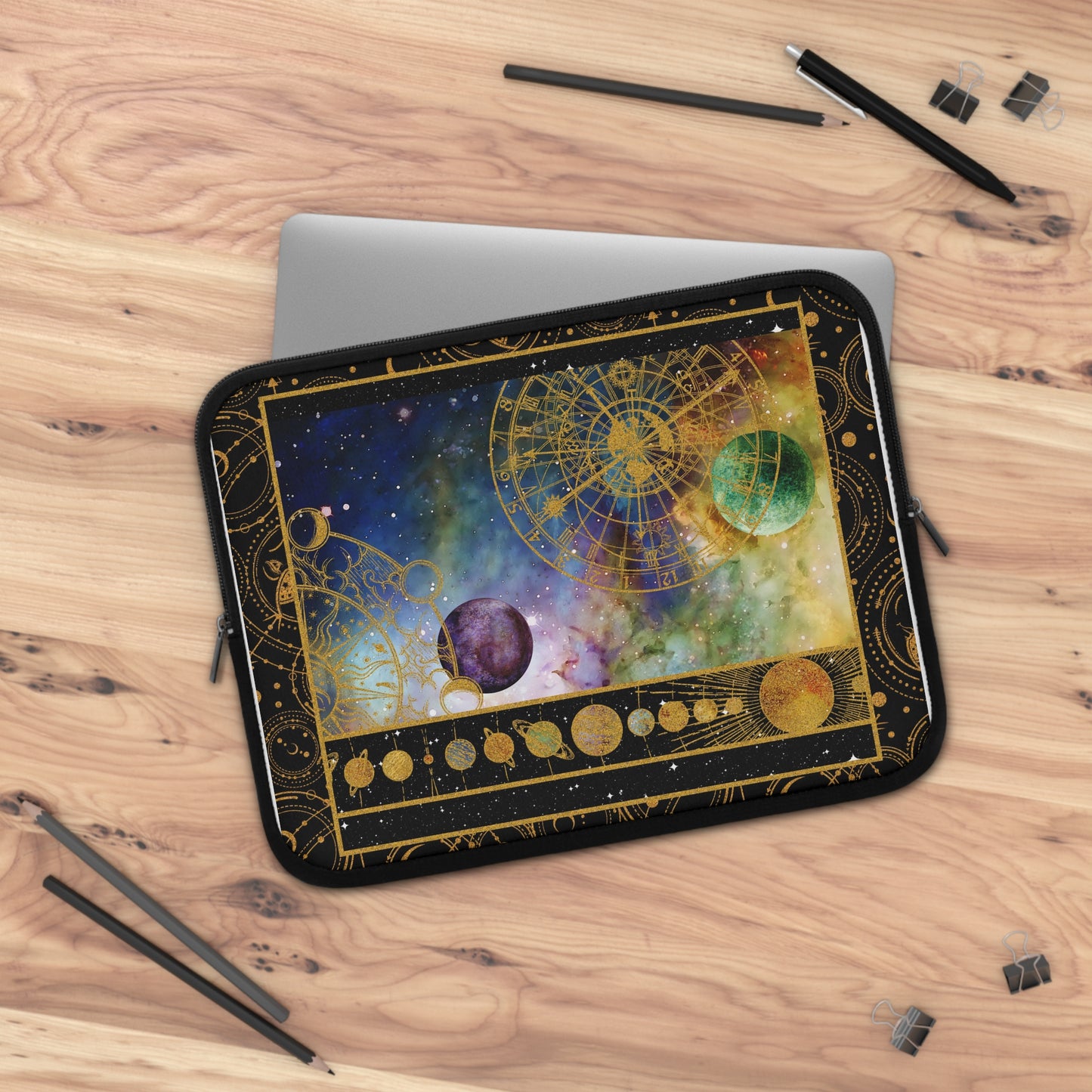 Laptop Sleeve:  [COSMOS]:  Planet Alignment Gold Border