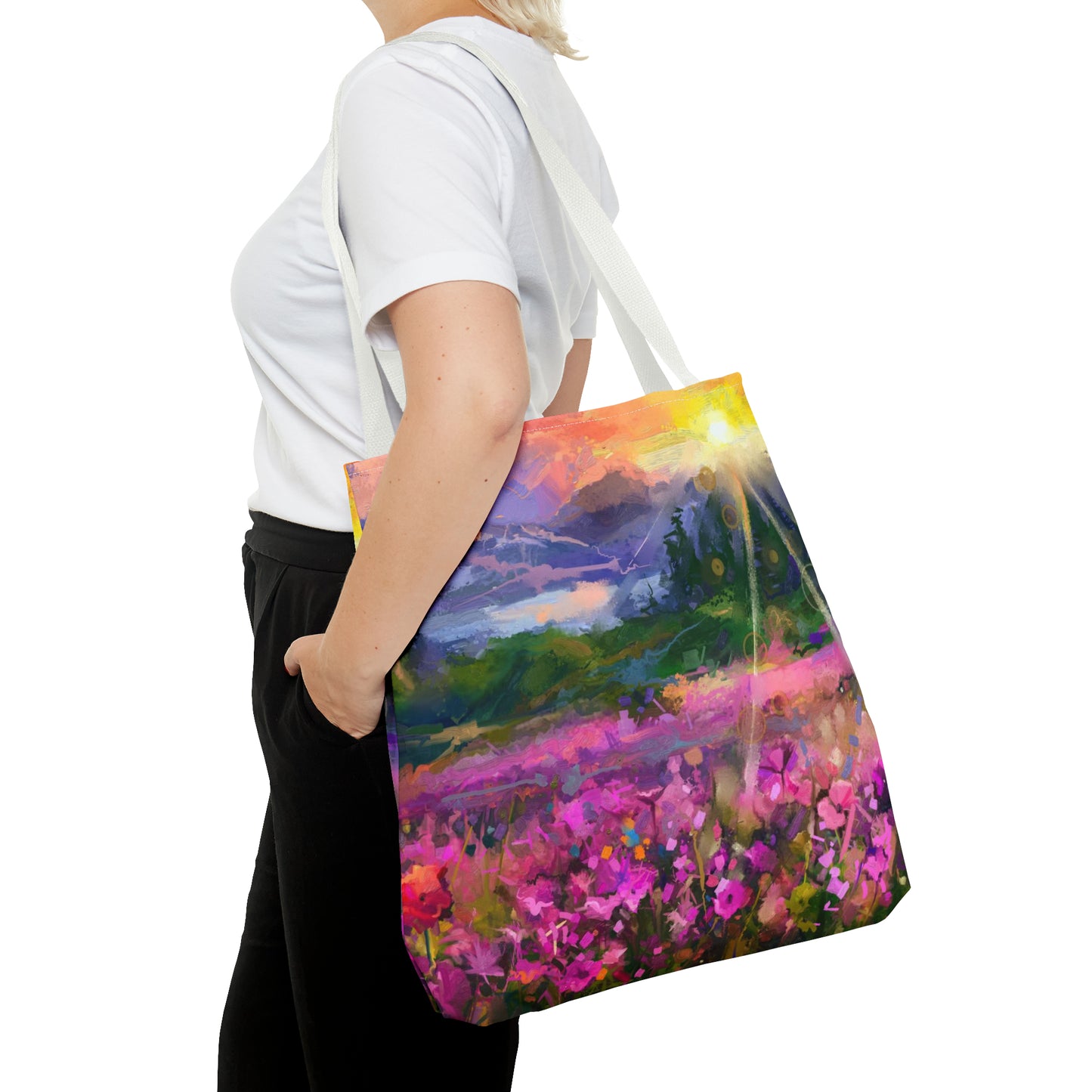 Tote Bag:  large-18x18;  "Year of Art" [Flowers on Mountain]