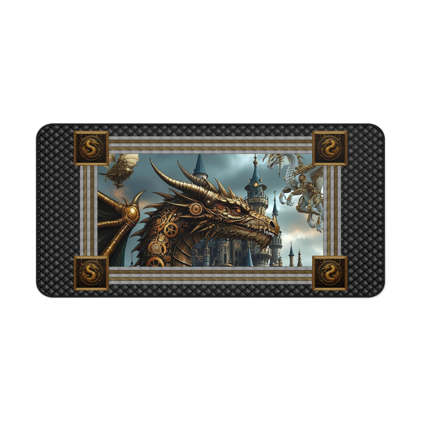 Desk Mat (23x13):  Steampunk Dragons; [Dragon Heard]