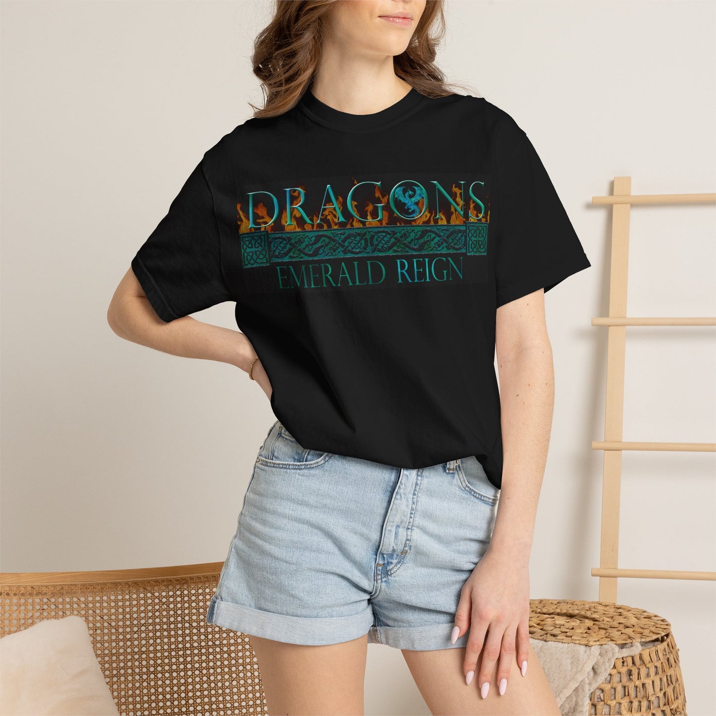 Unisex Heavy Cotton Tee:  "Emerald Dragons" [Banner/Panel]