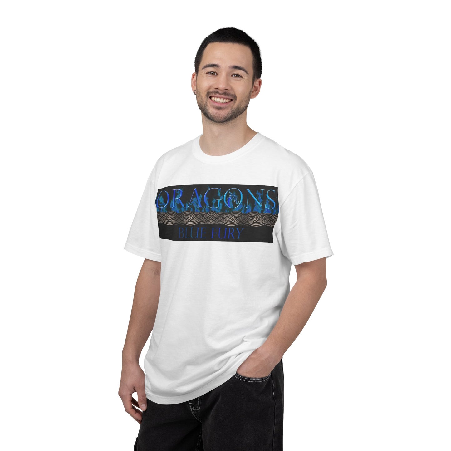 Garment Dyed Oversized T-Shirt (6-Sizes):  "Blue Dragons" [Border and Panel]